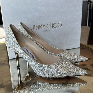 Jimmy Choo Love 85 Moon Sand Gold Glitter Heels Size 35.5/ 5.5